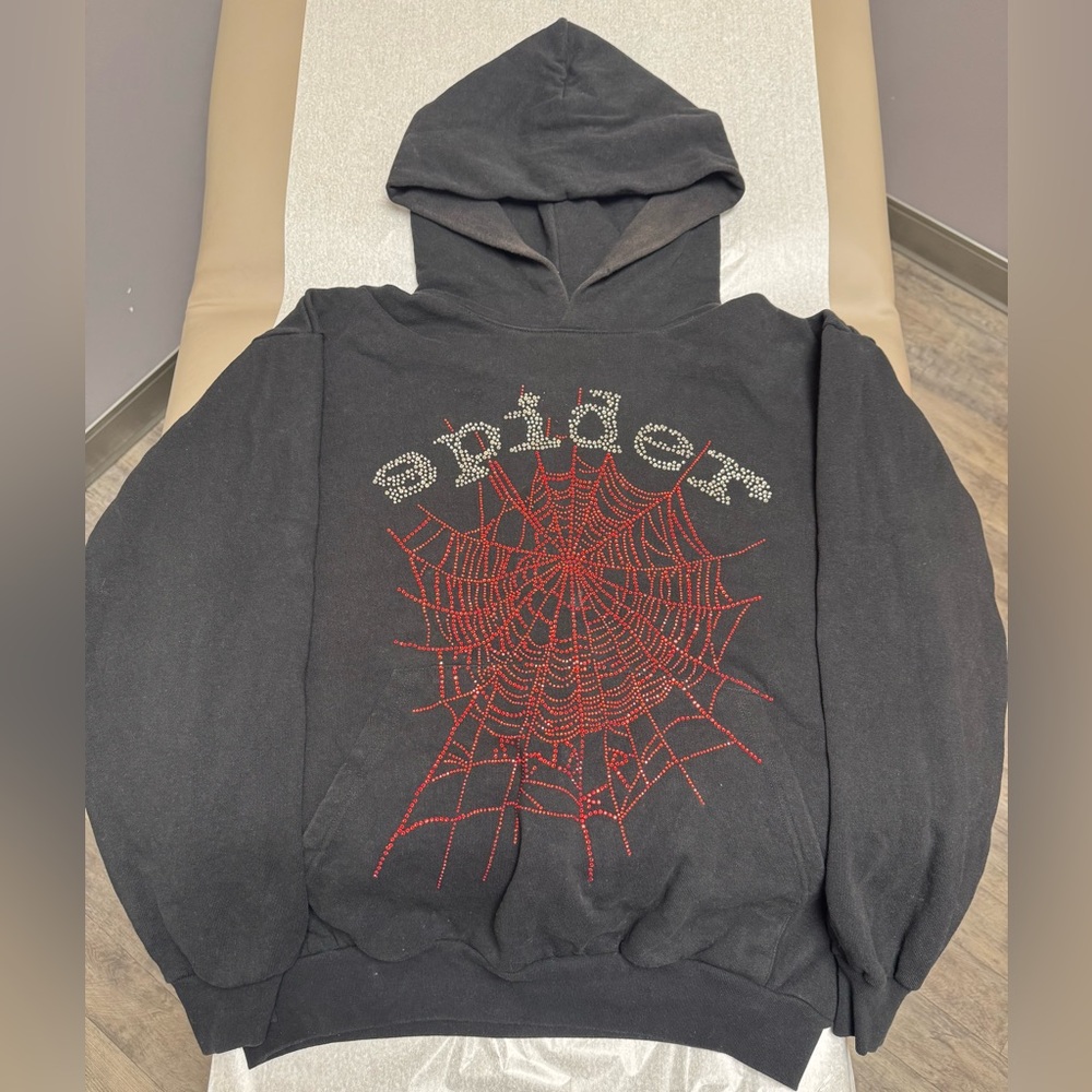 Black Hoodie with Red Web Design